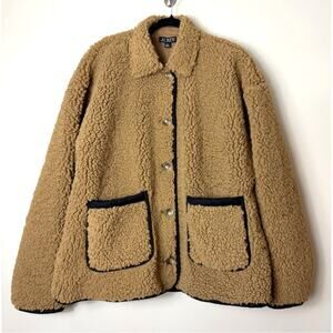 NWT J.CREW JACKET SHERPA BORG BARN CAMEL TAN BLACK LONGLINE MINIMALIST WINTER
